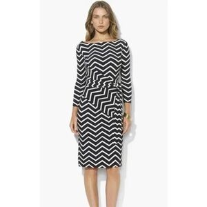 Lauren Ralph Lauren Black White Chevron Print Dress Office Wear‎ Size 8